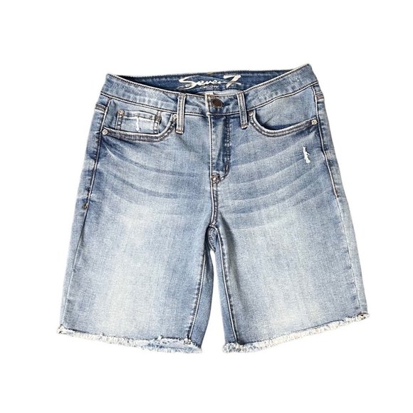 7 For All Mankind Shorts Women's 4 Sunset Bermuda Cutoffs Frayed Cuffs Faded - Picture 1 of 5